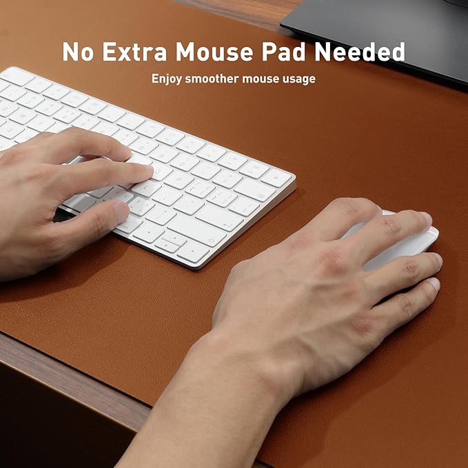 Aothia Leather Desk Pad Protector, Mouse Pad, Office Desk Mat, Non-Slip PU Leather Desk Blotter, Laptop Desk Pad, Waterproof Desk Writing Pad for Office and Home (Brown,23.6" x 13.7")