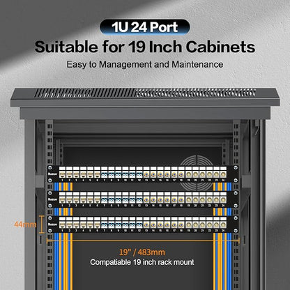 PBAEGAV 24 Port Patch Panel Blank UTP/STP 1U 19" Keystone Patch Panel with Cable Management and Support Bar Compatible with LC/SC/ST/FC/USB/HDMI Keystone Jack(24 Port StyleB)