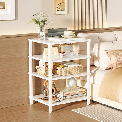 LELELINKY 4-Tier AV Media Player Stand, Stereo Stand, Modern Audio Shelf,Wooden TV Stand,Multifunctional Media Console Shelf, Suitable for Home, Conference Room, White