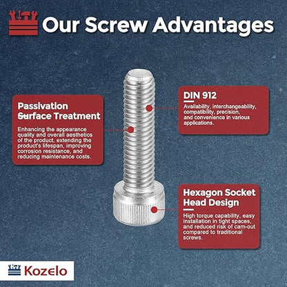 Kozelo 25pcs Socket Head Cap Screws - [M8-1.25 x 30mm] 304 Stainless Steel Allen Socket Drive for Electrical Motor 3D Printing Fan Engine Replacement Use, Silver