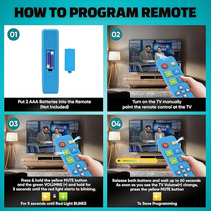 EZclicker Plus Big Button Universal TV Remote (Blue) Simple Easy to Use, Works with Major TV Brands (2xAAA Batteries Not Included)