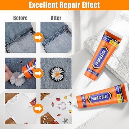FITTDYHE Fabric Glue Permanent, 60 ML Washable Clear Clothing Glue, Super Fabric Adhesive for Rhinestones, Patches, Clothes, Denim, Leather, Polyester, Fabrics, Doll Repair, Flannel, Cotton