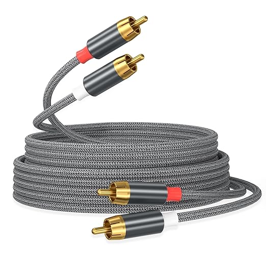 AGVEE 10ft RCA Cable, 2 RCA Male Thickened Six Claws Plug Stereo Auxiliary Audio Cord for Home Theater, Amplifier, Active Speakers or Subwoofer, Gray