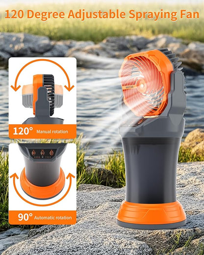 WESTTREE Portable Misting Fan with Larger Battery Fan-Rechargeable Outdoor Misting Cooling Fans with 2L Water Tank,RGB Lights,4 Speeds & Spray Modes-for Patio, Camping, Beach, Workshop (Gray-Orange)