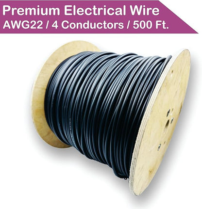 NATIONAL Wire & Cable – 22 AWG 4-Conductor Premium Copper Wire, 500 ft, Stranded | Made in USA, Flexible Jacket | Electronics, Alarms, Signal Wiring, DIY, Indoor and Outdoor Use