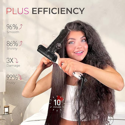 TYMO Ring Plus Ionic Hair Straightener Brush - Straightening Comb with Negative Ions for Women, Titanium Coating, 9 Temp Settings & LED Display, Dual Voltage, Professional Styling Tools, Gold Blush
