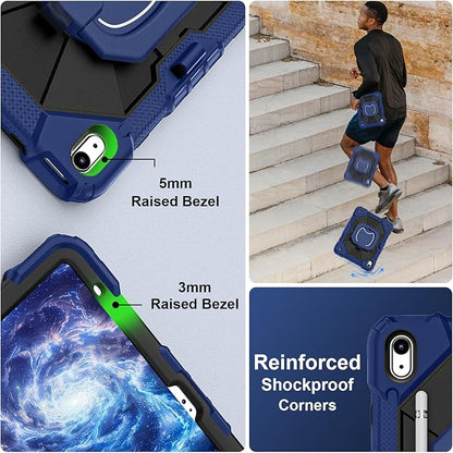 Case for iPad (A16) 11th Generation 11 Inch (2025) / iPad 10th Generation Case 10.9 Inch (2022) with 360° Rotating Stand Screen Protector Pen Holder Shoulder Strap, Navy Black
