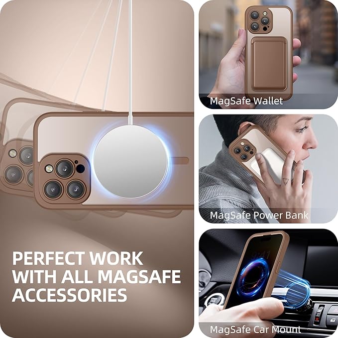 BERFY Magnetic for iPhone 14 Pro Max Case, Compatible with MagSafe, Built-in Privacy Screen Protector and Upgraded Camera Protection,Anti-Spy Full Body Shockproof Phone Case for 14 Pro Max,Desert Gold