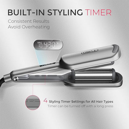 Curling Iron Hair Crimper Waver - TYMO ROVY Beach Waves Curling Wand, Ionic Deep Waver Hair Curler Tool with Ceramic 3 Barrel for Women, Dual Voltage, Anti-Scald, Easy to Use, Grey, 1.25 Inch