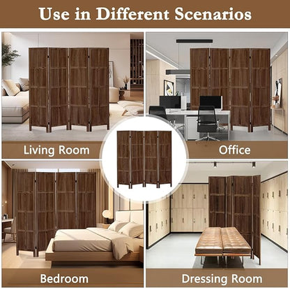 ALeesing 4 Panel Room Divider, 5.6Ft Wood Room Dividers and Folding Privacy Screens, Room Divider Wall Freestanding Room Partitions, Room Dividers Screen for Home Office Bedroom, Dark Brown
