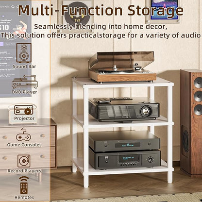 3-Tier AV Media Player Stand, white Stereo Cabinet, Modern Stereo Cabine,Game Console Shelf,Wooden TV Stand,Multifunctional Entertainment Center, Suitable for Home, Conference Room, Game Studio