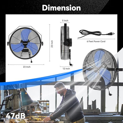 Fanqiebros 4580 CFM 18 inch High Velocity Wall Mounted Fan, 3-Speed Metal Fan with Sealed Motor, 360 Degree Tliting Heavy Duty Wall Fan for Patio, Barn, Garage, and Gazebo - UL listed