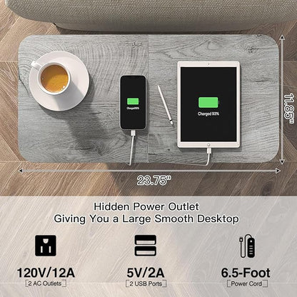 LIDYUK End Table with Charging Station, Flip Top Side Table with USB Ports and Outlets, Nightstand for Small Spaces, Bedside Tables with Storage Shelf for Living Room, Bedroom, Light Grey