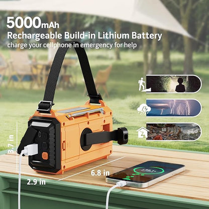 5000 Emergency Weather Radio with AM/FM/NOAA/SW, 5 Ways Powered Solar Hand Crank Alert Radio with LCD Display&SOS, Portable Radio with Cellphone Charger, Flashlight, Reading Lamp, Headphone Jack