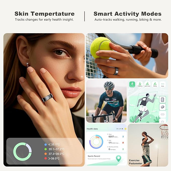 RIFESI Smart Ring for Women Men, Fashion Minimalist Fitness Ring & Sleep Tracker Ring with Heart Rate, Blood Pressure,5ATM Waterproof Health Ring,Gifts for Women Men Gift,No Subscription (11,Black)
