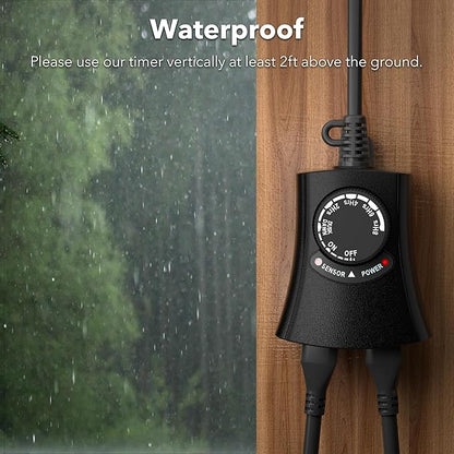 HBN Outdoor Light Timer Waterproof, Weatherproof Photocell Dusk to Dawn Light Sensor, 2/4/6/8 Countdown Timer, 2 Grounded Outlet for Christmas Lights，Hallowen Deceration，1875W 15A 1/2HP