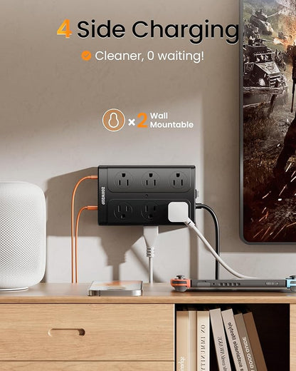 Zoxwzop Surge Protector Power Strip - 12 Outlets(1850W/15A) 6 USB Ports（2 USB C, 6FT Flat Plug Extension Cord, Wall Mount Multi Plug Outlet Extender, ETL Listed for Home, Dorm Room