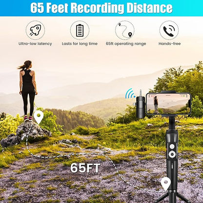 4 in 1 Wireless Lavalier Microphone for iPhone/USB C Android/Camera/Laptop PC,Mini Microphone 2.4G Ultra-Low Delay with Noise Reduction Cordless Lapel Mics for Video Recording, Vlog, YouTube, TikTok