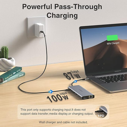 USB C Hub USB-C Docking Station Dual Monitor 14 in 1 Triple Display Multiport Adapter with 2 HDMI+DP+7 USB Type C/A Ports+Ethernet+Audio, USBC Dongle for Dell/HP/Lenovo ThinkPad/Surface(Grey)