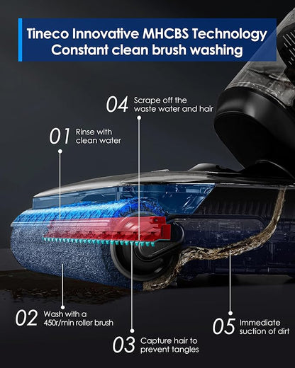 Tineco Floor ONE S7 Stretch Ultra Cordless Wet Dry Vacuum Cleaner, 180°Lay-Flat Anti-Tangle Design, 50 Minutes Runtime, 185℉ Flashdry Self-Cleaning, Dual-Sided Edge Cleaning Floor Cleaner