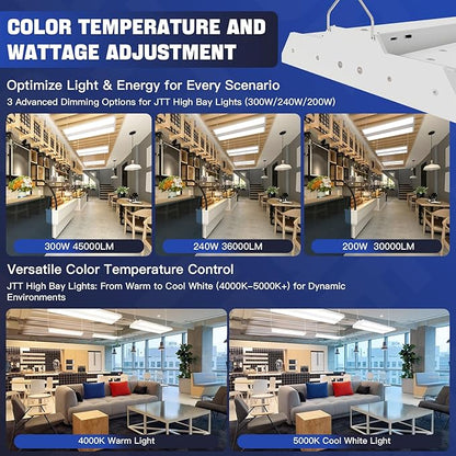 JTT LED Linear High Bay Light 300/240/200W,3FT 45000LM Linear Shop Light Commercial 120-277V,4000/5000K High Bay Lights Shop Workshop Store Commercial Supermarket Warehouse Basement,2-Pack ETL