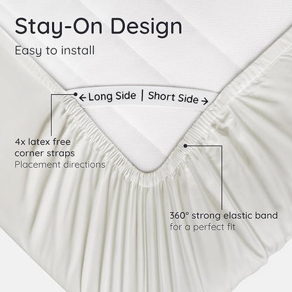 Bambaw 100% Viscose Derived from Bamboo Fitted Sheet Queen Size, 16’’ Deep Pocket Fitted Queen Sheet Only, Breathable & Cooling Fitted Sheet Queen Size (Ivory)