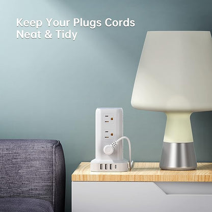 Tower Surge Protector Power Strip with 12 Outlets 4 USB (1 USB C), 6.5Feet Extension Cord with Multiple Outlets, Charging Station, Power Strip Tower, Office Desk Supplies