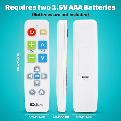 EZclicker Plus Big Button Universal TV Remote (White) Simple Easy to Use, Works with Major TV Brands (2xAAA Batteries Not Included)