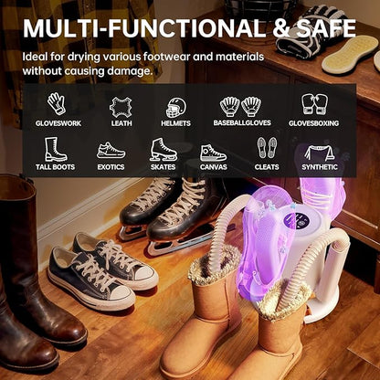 Sogee Boot Dryer, Shoe Dryer for Work Boots and Gloves, 2 * 24IN Retractable Hose with Timer, Rose Salt Remove Odor, Quiet Portable Shoe Dryer, Suitable for Ski Boots, Shoes, Gloves, Ivory, SH03