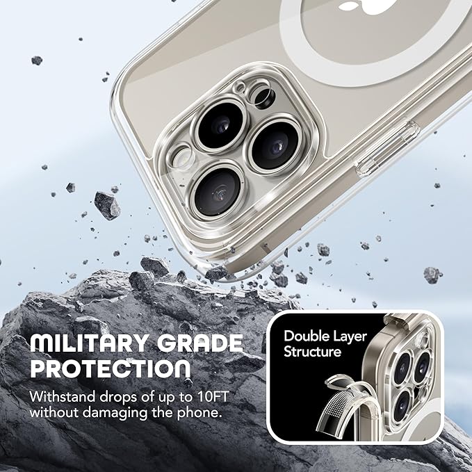 Magnetic for iPhone 15 Pro Max Case, Compatible with MagSafe, Built-in Privacy Screen Protector and Camera Protection, Anti Spy Full Body Dustproof Shockproof Hard Phone Case 6.7", Clear