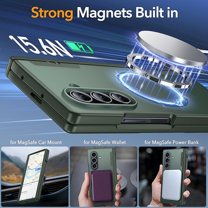 Oneagle Magnetic for Samsung Galaxy Z Fold 7 Case Built in Screen Protector Translucent [Fit for MagSafe] [S Pen Holder Slot] [Hinge Protection] MIL-Grade Shockproof Matte Case for Galaxy Z Fold 7