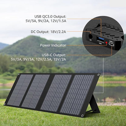 40W Solar Panel EnginStar 40 Watt Foldable Solar Panel for Portable Power Station w/QC3.0 USB Port for Phone Laptop 12-15V DC Output(10 Connectors) for Outdoor Camping RV Off Grid