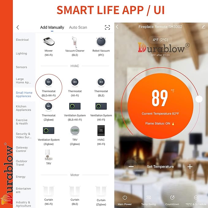 Durablow SH3002 Gas Fireplace WiFi Smart Home Remote Control for Millivolt Valve, Compatible with Alexa, Google Home (On/Off + Timer + Thermostat + Schedule Programmable) Black