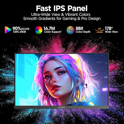 KOORUI 24" Gaming Monitor,180Hz 1ms Fast IPS Monitor, 1440P HDR400 Display, 90% DCI-P3 Color Gamut, Adaptive Sync, Slim Frame, VESA Mountable, HDMI 2.0, DP 1.4, G2421V
