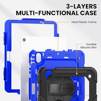 timecity Case for iPad Air 11 Inch M3/ M2 (2025/2024), 360° Rotating Stand, Pencil Holder & Wireless Charging, Shockproof with Screen Protector & Shoulder Strap - for Designers, Dark Blue