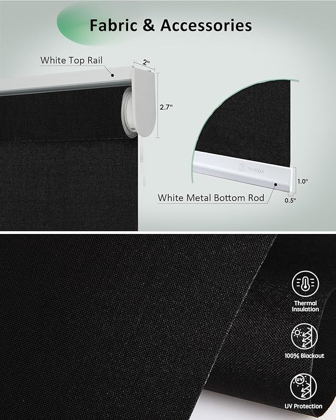 Yoolax Motorized Blinds App Control, Blackout Roller Shades for Windows, Cordless Automatic Shades Roller Window Blinds for Bedroom Living Room Office (Blackout Apex Black, 50" W x 72" H)