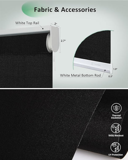 Yoolax Motorized Blinds App Control, Blackout Roller Shades for Windows, Cordless Automatic Shades Roller Window Blinds for Bedroom Living Room Office (Blackout Apex Black, 58" W x 72" H)
