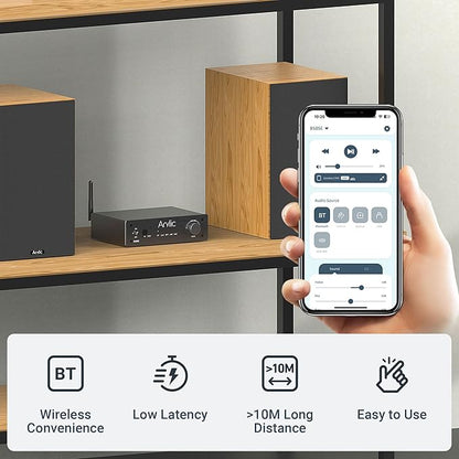 Arylic B50SE Bluetooth 5.1 Stereo Receiver 2.1 Channels Mini Class D Integrated Home Speaker Amplifier 50W x 2,Stable and Remote, Go Control Application and Easy Control EQ