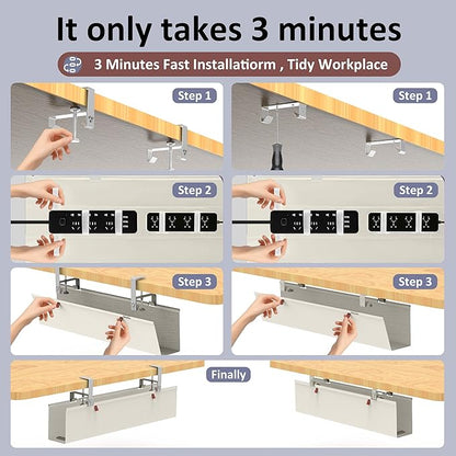 Cotohim Under Desk Cable Management Tray - Under Desk Cord Management - Clamp/Screw Mount - Fabric Wire Management - Cable Raceways Tray Cord Hiders for Office/Home (Beige, 35.8"×5.6")