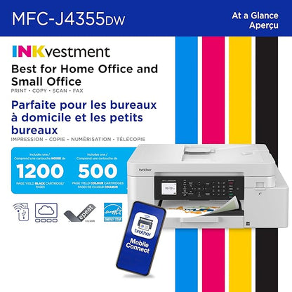 Brother INKvestment 4355 Wireless Color Inkjet All-in-One Printer with 1.8” Color Display and Manual Feed Slot | Includes Refresh Subscription Trial(1) (MFC-J4355DW)