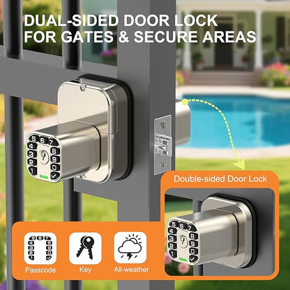 Richelock IU52 Double-Sided Keypad Door Lock, All-Weather, Fully Waterproof Keyless Entry with Dual-Sided Programmable Codes, Same Key Both Sides for Outdoor, Indoor, Gate & Fence