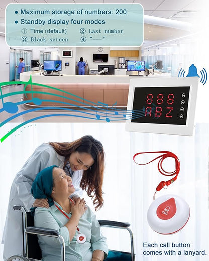 WNKRUN Wireless Calling System Caregiver Pager System 1200+ ft with 1 Display Receiver/Wireless Remote Control /10 Waterproof Call Buttons for Nursing Home Clinic Caregiver