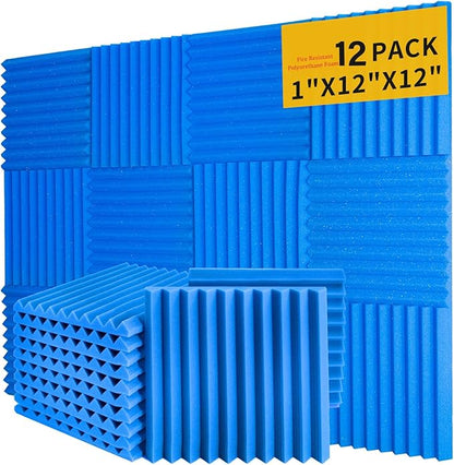 Saiqiang 12Pack Blue Acoustic Foam Panels 1" x 12"x 12" Soundproof Panels Sound Proof Foam Panels Noise Absorbing Sound Proof Acoustic Treatment Foams for Home Wedges