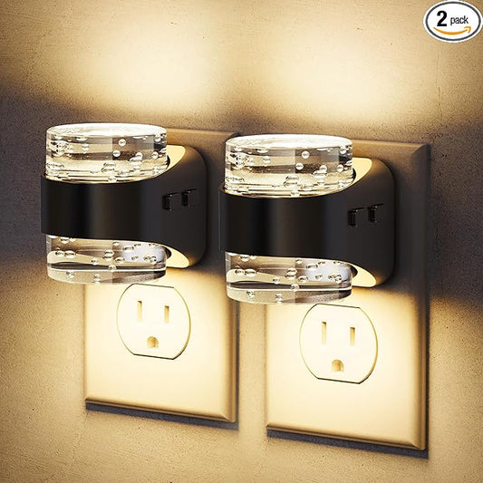 JandCase LED Night Light, Bubble Night Lights Plug into Wall, [2 Pack]Night Light Warm White 3000K & 5 Brightness Levels, Dimmable Nightlight with Dusk to Dawn Sensor for Bathroom Hallway Bedroom
