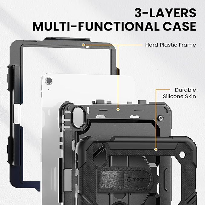 timecity Case for iPad Air 11 Inch M3/ M2 (2025/2024), 360° Rotating Stand, Pencil Holder & Wireless Charging, Shockproof with Screen Protector & Shoulder Strap - for Designers, Black