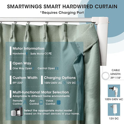 SmartWings Automatic Curtain Opener with Drapery, Motorized Vertical Blinds with Remote, Electric Closet Doors Sliding Panels Compatible with Alexa Google Homekit, 90% Blackout Light Green