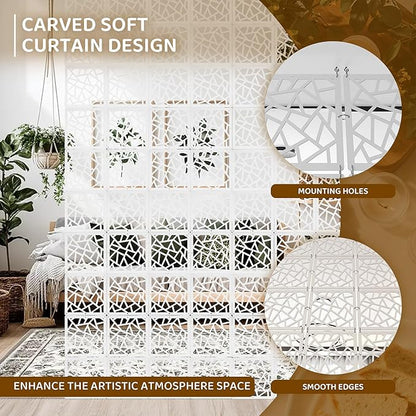 24 Pcs PVC Hanging Room Divider,Flower Carving Pattern Panels,Decorative Wall Screen Panel, Room Divider Partitions Panel Screen for Decorating Bedroom Dining Kitchen Office Studio 29 * 29cm