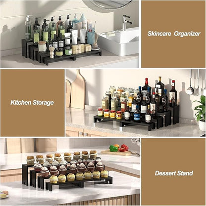 4 Set Large Black Wooden Tiered Riser Display Stands for Vendor Events,Stackable Wooden Cupcake Stand,Farmhouse Decor Wood Dessert Table Display Set,Vendor Booth Display Items,Food Display Risers for Party（12-11.2-10.4-9.6IN）