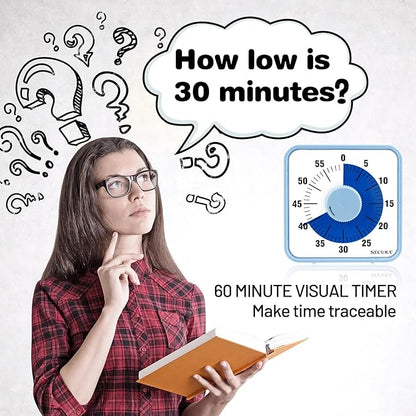 Secura 7.5 Inch Visual Timer, 60 Minute Visual Oversize Countdown Timer for Kids and Adults, Durable Mechanical Time Management Tool (Navy Blue)