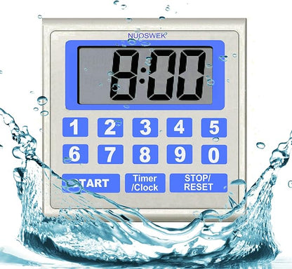 NUOSWEK Digital Timer Waterproof Shower Timer Shower Clock Direct Digit Entry Bathroom Kitchen Timer with Strong Magnet and Large LCD Display (Waterproof 13 Key)